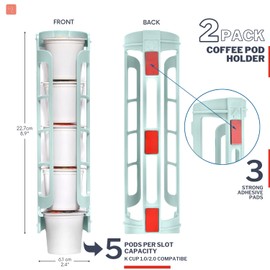 STORAGENIE Coffee Pod Holder Side Mount K Cup Pods Dispenser compatible with Keurig Coffee Makers, Perfect for Small Counters, Holiday Version(2 Rows/For 10 K Cups, OASIS BLUE)