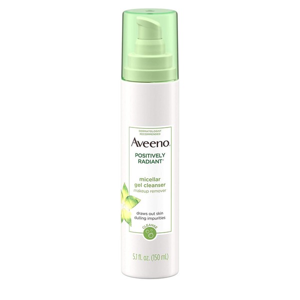 Aveeno Positively Radiant Hydrating Micellar Gel Facial Cleanser with Moisture Rich Soy & Kiwi Complex, Hypoallergenic, Non-Comedogenic, Paraben- & Phthalate-Free, 5.1 fl. oz ( Pack of 2)