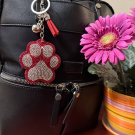 Popfizzy Red Paw Print Keychain for Women, Rhinestone Gifts for Dog Lovers, Bling Backpack Keyrings, Cute Dog Purse Charms