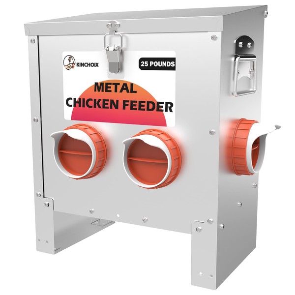 Kinchoix Metal Chicken Feeder Large Capacity 25lbs Automatic Metal Chicken