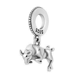 HONGRUI 925 Sterling Silver Charm for Women Bracelets and Necklace Fashion Bead Charms Clearance for Mother Daughter Sisters Friends Jewelry Gift (Silver Bullfight)