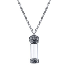1928 Jewelry Women's Antiqued Pewter Crystal Glass Vial With Screw Cap Necklace 30"
