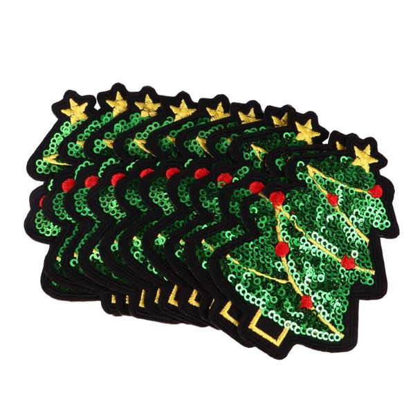 ARTIBETTER 10pcs Christmas Iron-on Patch Appliques Sequins Christmas Tree Embroidered