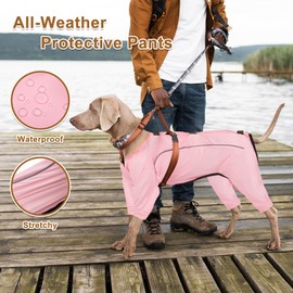 Dog Protective Pants, Waterproof Lightweight Dog Snow Pants, Hight Stretchy Adjustable All-Weather Dog Pants Keep Mud Snow Out for Rain and Snow Days, XX-Large, Pink