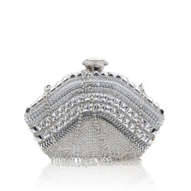 Foxlady Women's Silver Sparkling Evening Clutch Bag/Shiny Diamante Crystals Wedding Party Prom Bag