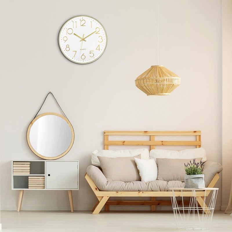 Lumuasky Gold Wall Clock 12 Inch Silent Non-Ticking Battery Operated