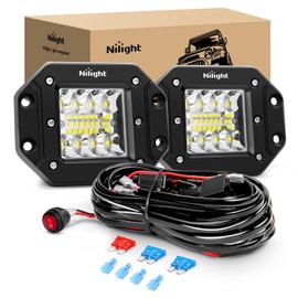 Nilight 2PCS 42W Flush Mount LED Pods Spot Flood Combo Beam Driving Backup Reverse Light Grill Mount with Wiring Harness Kit -2 Leads (ZH413)