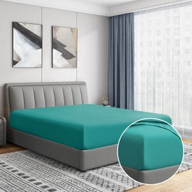 Cathay Home Luxury Wrinkle and Fade Resistant Double Brushed Ultra Soft Microfiber 14-Inch Standard Pocket Single Fitted Sheet, Larkspur Blue, King