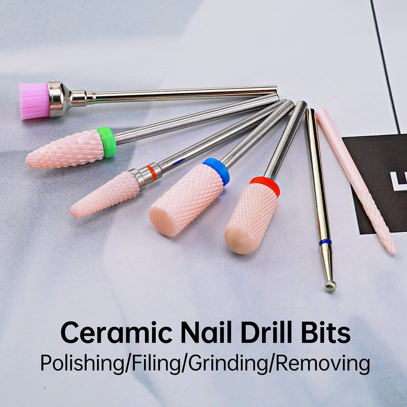 Kredioo 3/32" Ceramic Nail Drill Bits Set, 7 Pcs E