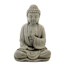 Blessing Buddha Statue: Solid Durable Stone Statue with Distressed Texture. Perfect Home Design & Sealed for Outdoor Use. Handcrafted USA. (Antique/Gray)
