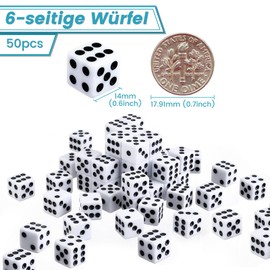 GWHOLE Pack of 50 Dice Standard Game Dice White 14 mm 6-Sided Right Angle Dice Game Accessories Set for Dice Games Table Games