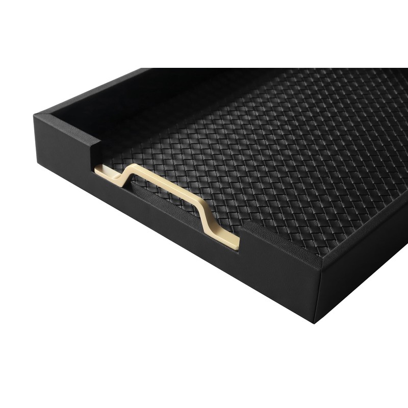 HofferRuffer Faux Leather Rectangle Serving Tray Decor Platter with Gold