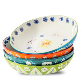 CINAIMPRESSION 9Inch Pasta Bowls Set of 4, HandPainted Ceramic, Mix