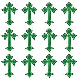 Morcheiong 12Pcs Cross Patches Iron On Cross Embroidered Applique Patch DIY Decor Patches for Clothes Jeans Hat Backpack（Green）