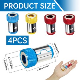 Screwdriver Head Magnetic Ring 4Pcs Aluminum Alloy Magnetic Bit Holder Attachment Magnetizer Screw Detachable for 1/4 Inch Hex 6.35mm Shank Screwdriver Bits