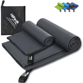 HiiPeak Microfibre Towel Compact Camping Beach Towel - Quick Dry Lightweight Absorbent Sports Gym Towel Swimming Hiking Drying Towel for Men,Women (Dark Grey-2pack, 160cm x 80cm + 80cm x 40cm)