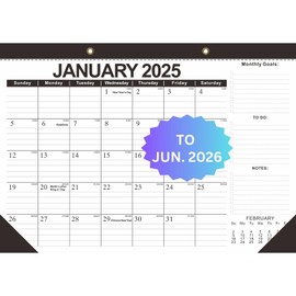2025 Large Wall Calendar with Julian Date, Calendar 2025-2026 from Jan. 2025 to Jun. 2026, 18 Months Calendar 17"×12" Thick Paper for Office School Home