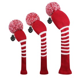 Scott Edward Knitted Golf Club Head Covers for Woods 3Pcs Set Golf Driver (460CC) Fairways and Hybrid/UT with Rotating Number Tags(Crimson Red)