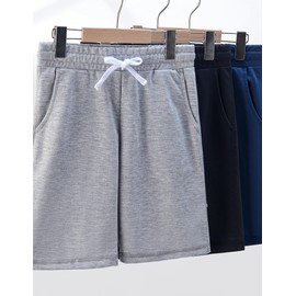 3 Pack Boys' Pull On Jogger Shorts Youth Kids Casual Terry Sweat Shorts with Pockets Drawstring (Set 6, Medium)