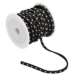 PATIKIL 16.4ft Studded Faux Suede Cord Rope for Jewelry Making, 5mm Micro Fibre Flat Leather Lace Beading String Ribbon with Rivets, Black Golden