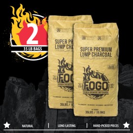FOGO Super Premium Hardwood Lump Charcoal, Natural, Large Sized Lump Charcoal for Grilling and Smoking, Restaurant Quality, 35 Pound Bag, 2-Pack