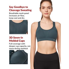 Yvette Sports Bras for Women, Adjustable Criss-Cross Back High Impact for Running, Haze Blue, 2XL+