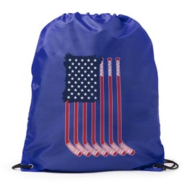 ChalkTalkSPORTS Hockey Sport Pack Drawstring Bag | American Flag Sticks | Royal