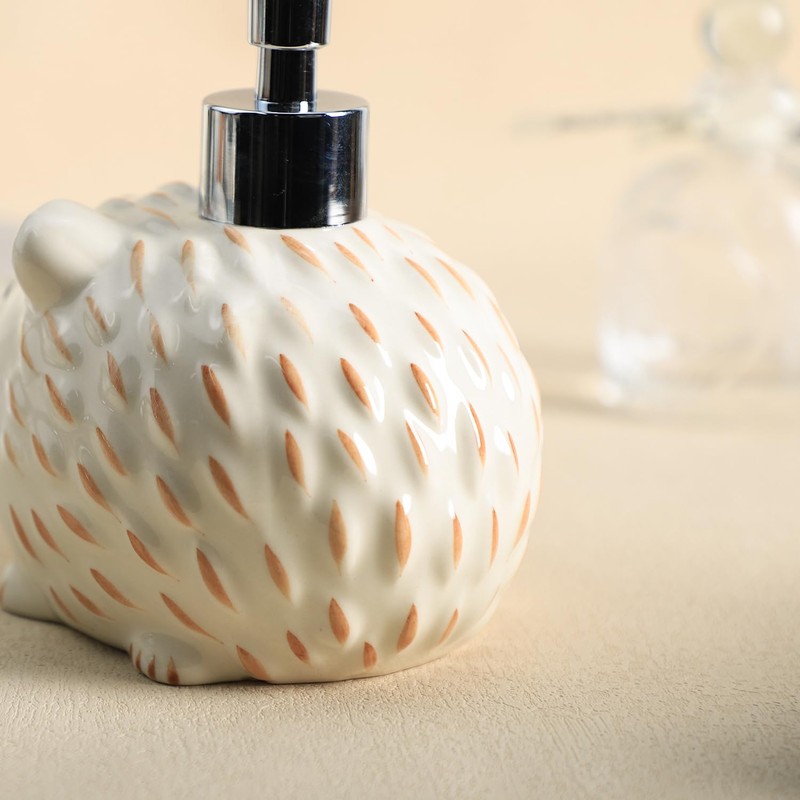 Bicuzat Ceramic Hedgehog Soap Dispenser with Plastic Pump, Body Lotion