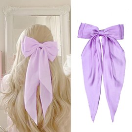 Silky Satin Oversized Long-tail Bow Clip, Large light purple Hair Bow for Women Girl, Hair Accessories with Long Tail, 1Pcs（light purple）