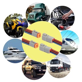 WOODGUILIN DT Male Connectors 6 Pin, DT Waterproof Connector, DT Male Connector, DT Car Waterproof Electrical Plug Connectors, with 16 AWG Cable, Grey (2 Pairs, 6 Pin DT)