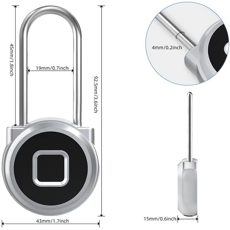 eLinkSmart Long Padlock 45 mm with Fingerprint Phone App Weatherproof