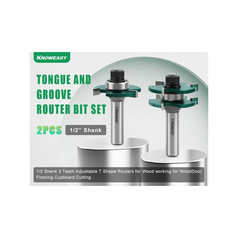 Knoweasy Professional Tongue and Groove Router Bit Set with 1/2