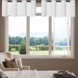 Ladity Grommet White Valance for Window Toppers Curtains for Bedroom Living Room Farmhouse Valance Only 52 X 18 Inch Long 1 Light Blocking Panel