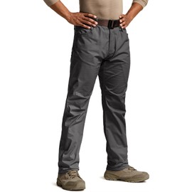 CQR Men's Flex Stretch Tactical Pants, Water Resistant Ripstop Cargo Pants, Lightweight EDC Outdoor Work Hiking Pants, Tac-Stretch Charcoal, 32W x 34L