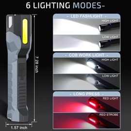 WEPPGO Rechargeable LED Work Light, 1200 Lumens Work Light with 160° Swivel Head, Magnetic Base & Hook, Magnetic Work Lights with 6 Lighting Modes for Car Repairs, Emergencies, and Power Outages(Grey)