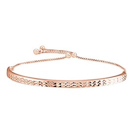 Verona Jewelers Sterling Silver Diamond Cut Bar Adjustable Bracelet- Half bangle Diamond Cut Bar Slider Bracelet for Women (Rose Gold)