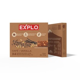 EXPLO - Barras Energéticas Café Vainilla (Caja 4 x 35g) – 100% Natural con Café Real – Snack Energético Vegano para Enfoque Mental, Sin Azúcar