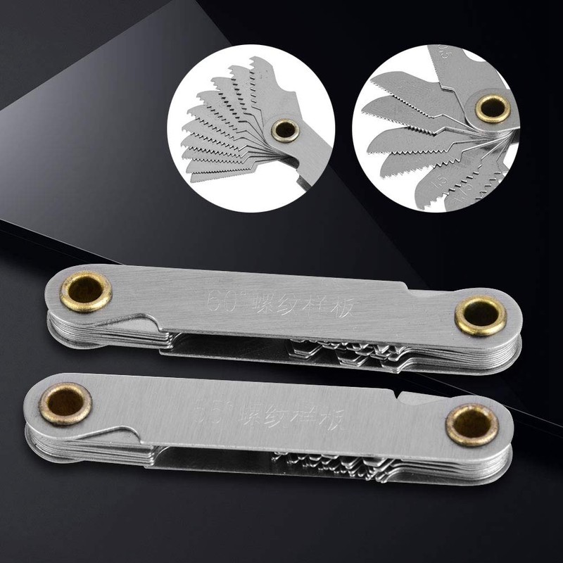 Marhynchus 2pcs Imperial Thread Gauge 55°+Metric60° Stainless Steel Screw Step