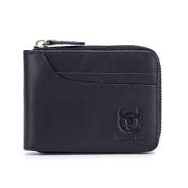 BULLCAPTAIN Leather Wallet Zipper Men Wallet, Mens RFID Antimagnetic Genuine Leather 11 Card Slots Wallet Coin Purse Wallet Credit Card Holder (Black)
