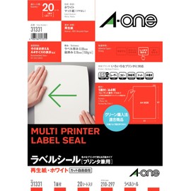 エーワン ラベルシール 再生紙 A4 ノーカット 20シート 31331