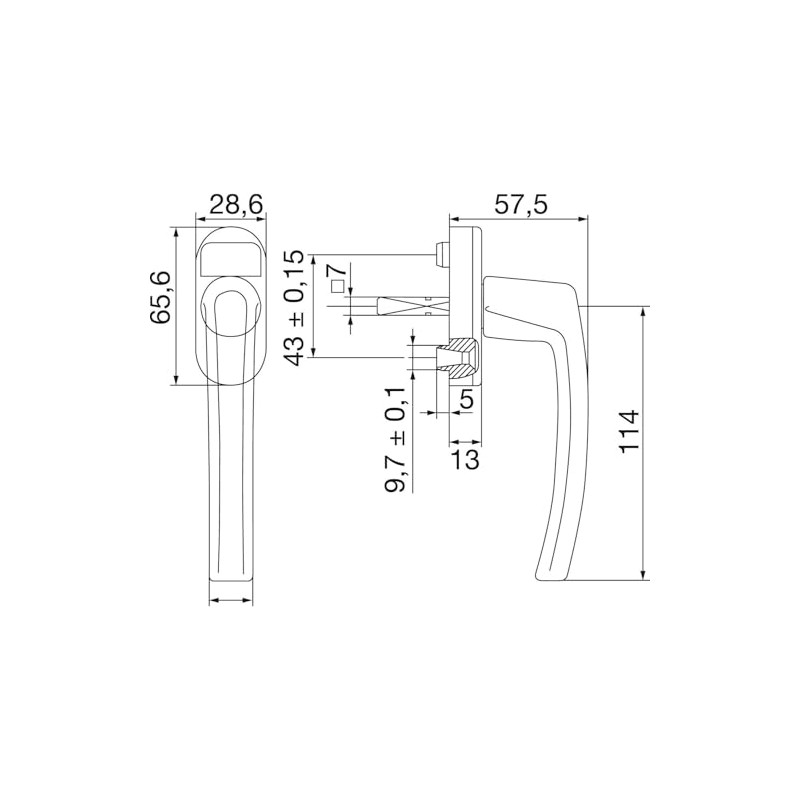 Roto Window Handle Line Traffic White with Screws Square Pin
