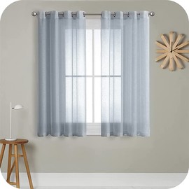 Mrtrees Voile Curtains, Semi Transparent, Short with Eyelets, in Linen Look, Curtains for Living Room, Bedroom, Children's Room, White, Set of 2