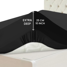 Hafaa Double Fitted Sheet – 25 cm Deep Easy Care Super Soft Brushed Microfibre Black Bed sheet Double - Fade Resistant (137 x 191cm)