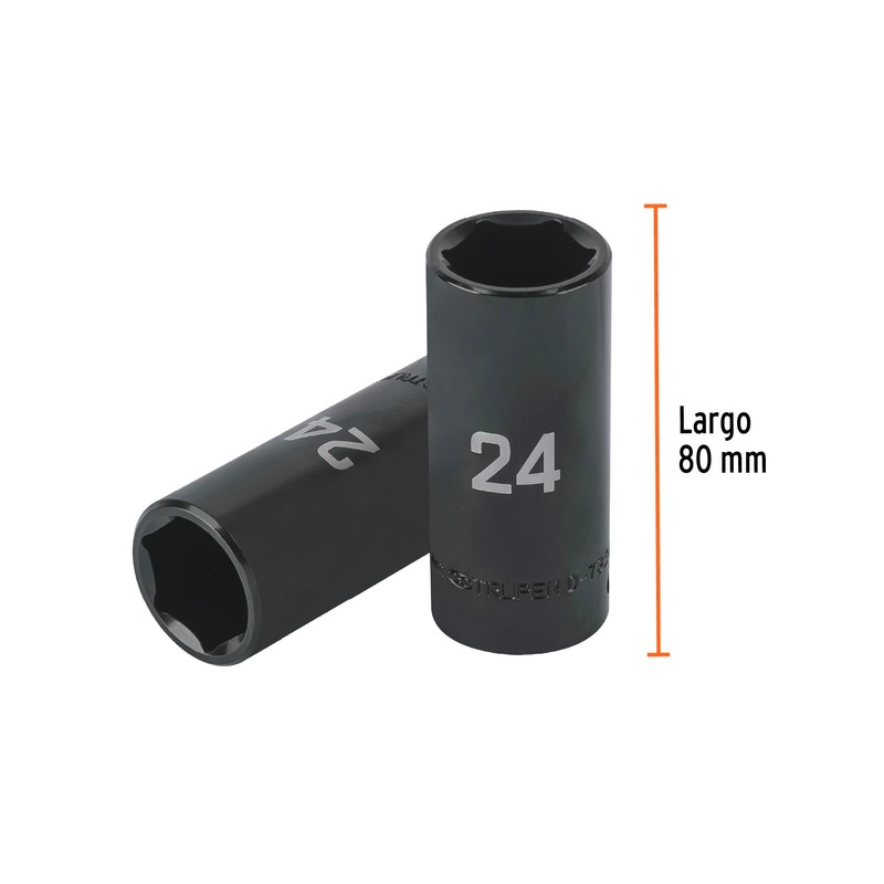 Truper D-7324-ML, Dado largo impacto de 24 mm, 6 puntas,