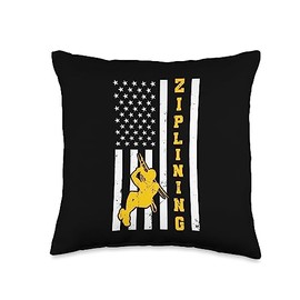 Zipline Gift Ideas For Zipliner Enthusiast Men American Flag 4th of July USA Ziplining Throw Pillow, 16x16, Multicolor