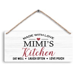 FUGWN Mimi's Kitchen Made with Love Hanging Wooden Signs 12x6, Mimi Gifts for Grandma Kitchen Wall Decor, Grandma Mimi Kitchen Gifts, Eat Laugh Love Home Kitchens Decor Gifts for Mimi from Grandkids