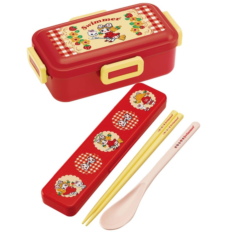 Skater CCS3SAAG-A Swimmer Strawberry Chopsticks & Spoon Set, 7.1 inches