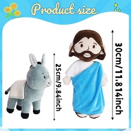 Firecos Jesus Plush Toy, Stuffed Soft Toy, Jesus Plush Doll, Cute Christ Religious Toys for Children, Bedtime Companion Dolls, Christening Easter Gifts (Jesus and Donkey)