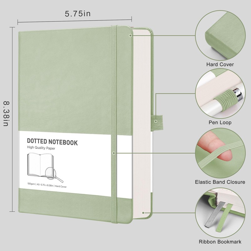 RETTACY A5 Bullet Dot Grid - Dotted Notebook With 320