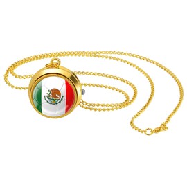 JewelryWe Pocket Watch Men's World Cup Flag Chain Watch Analogue Quartz Watch with Necklace Chain Pocket Watch Gift for Men Women, Mexico